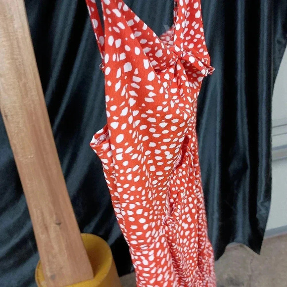 Summer dress spaghetti scrapped orange polka dot and open back - Picture 4 of 9